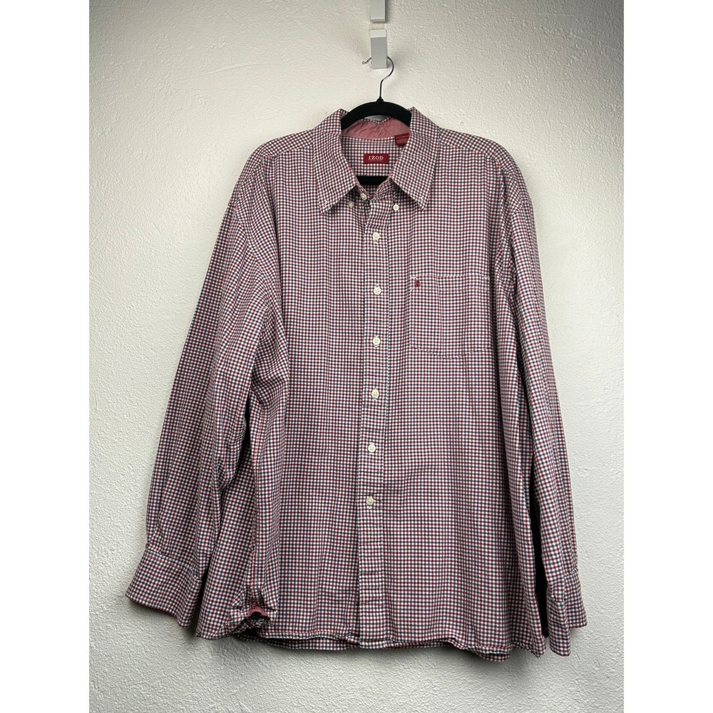 IZOD Red Blue Gingham Button Down - XXL - Luxury Sport Long Sleeve Preppy Check